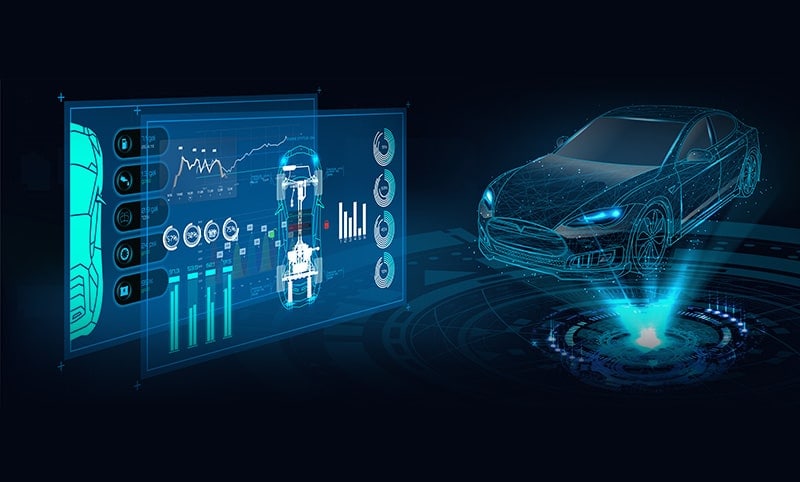 a holographic representation of a car's wireframe