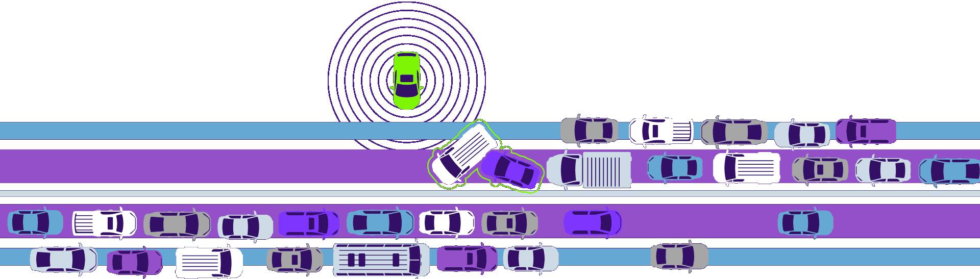 a car detecting a two cars that have been a crash