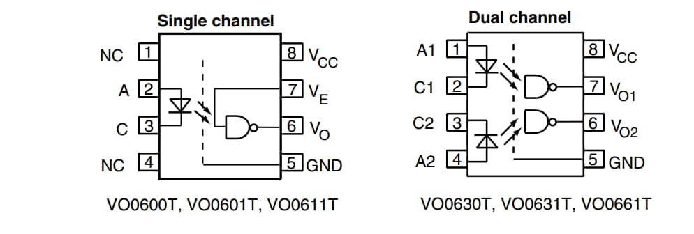 Application Circuit Diagram - Vishay Semiconductors VO06xxT High Speed Optocouplers