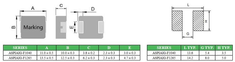Mechanical Drawing - Abracon ASPIAIG-F1x Automotive Power Inductors Mechanical Drawing - Abracon ASPIAIG-F1x Automotive Power Inductors