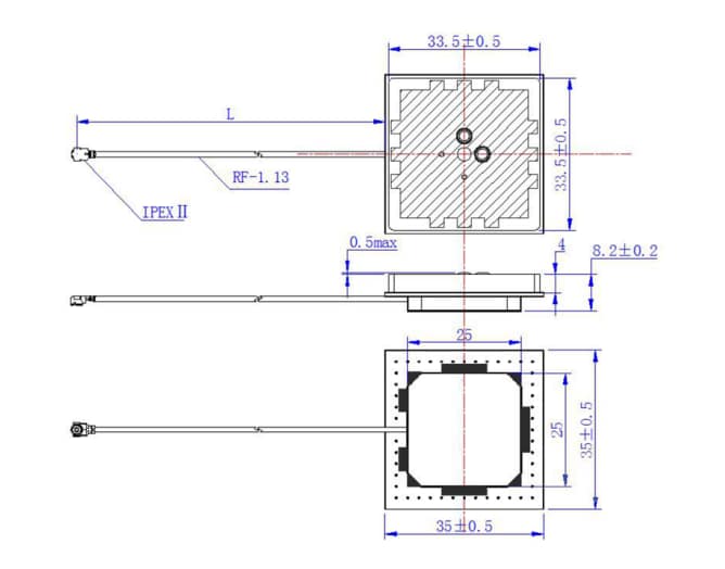 Mechanical Drawing - Abracon APAKC3508A-SG3 GNSS Patch Antenna Mechanical Drawing - Abracon APAKC3508A-SG3 GNSS Patch Antenna