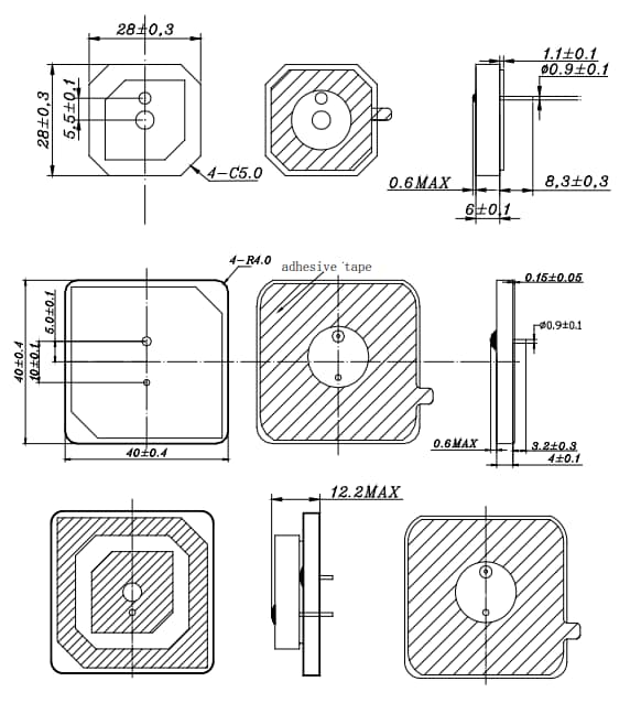 Mechanical Drawing - Abracon APAKM4012-C2G3D GNSS & SDARS Stacked Patch Antenna Mechanical Drawing - Abracon APAKM4012-C2G3D GNSS & SDARS Stacked Patch Antenna