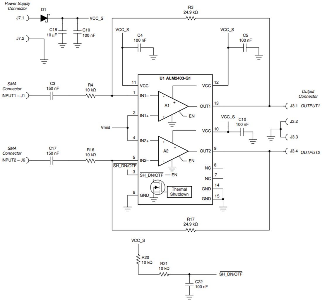 Schéma - Texas Instruments Module d'évaluation (EVM) d'amplificateur opérationnel ALM2403Q1EVM