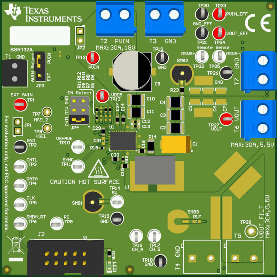 Plan mécanique - Texas Instruments Module d'évaluation du convertisseur TPS546B24AEVM-1PH