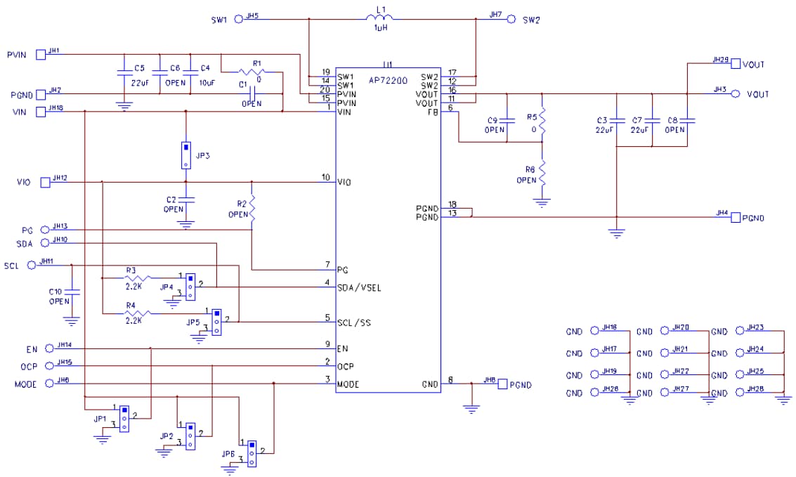 Schéma - Diodes Incorporated Module d'évaluation AP72200WLCSP-20-EVM