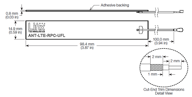 Plan mécanique - TE Connectivity / Linx Technologies Antennes dipolaires intégrées LTE/LPWA ANT-LTE-RPC