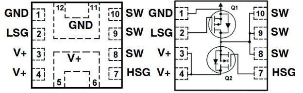 Schéma de principe - onsemi MOSFET à canal N NTTFD4D0N04HL et NTTFD9D0N06HL