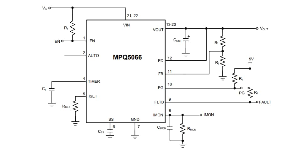 Application Circuit Diagram - Monolithic Power Systems (MPS) MPQ5066 Hot-Swap Protection Device