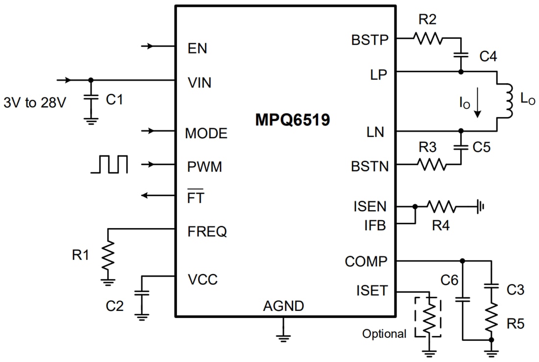 Application Circuit Diagram - Monolithic Power Systems (MPS) MPQ6519 H-Bridge Current Regulator Application Circuit Diagram - Monolithic Power Systems (MPS) MPQ6519 H-Bridge Current Regulator