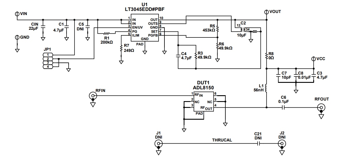 Schéma - Analog Devices Inc. Carte d'évaluation ADL8150-EVALZ