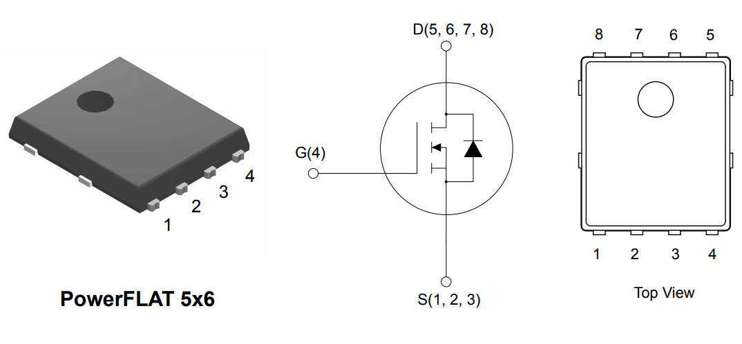 Schéma du circuit d'application - STMicroelectronics MOSFET de puissance automobile STL105N8F7AG.