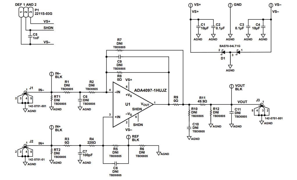 Schéma - Analog Devices Inc. Kit d'évaluation EVAL-ADA4097-1