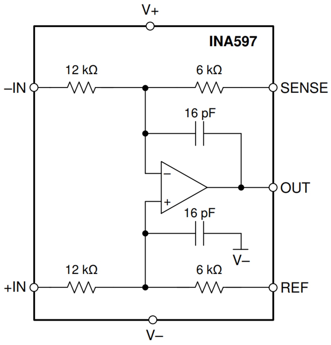 Schéma de principe - Texas Instruments Amplificateur de différence e-trim ™ DE PRÉCISION INA597