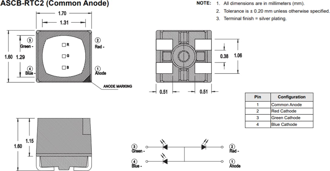Plan mécanique - Broadcom DEL ASCB-RTCx Tricolor PLCC-4