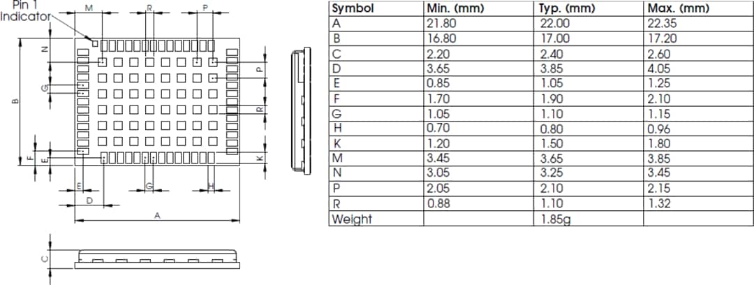 Plan mécanique - u-blox Module GNSS ZED-F9P