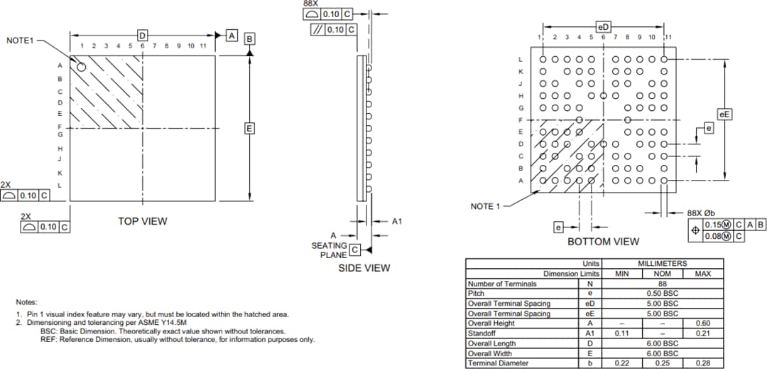 Plan mécanique - Microchip Technology Contrôleur tactile maXTouch® ATMXT448UD Plan mécanique - Microchip Technology Contrôleur tactile maXTouch® ATMXT448UD