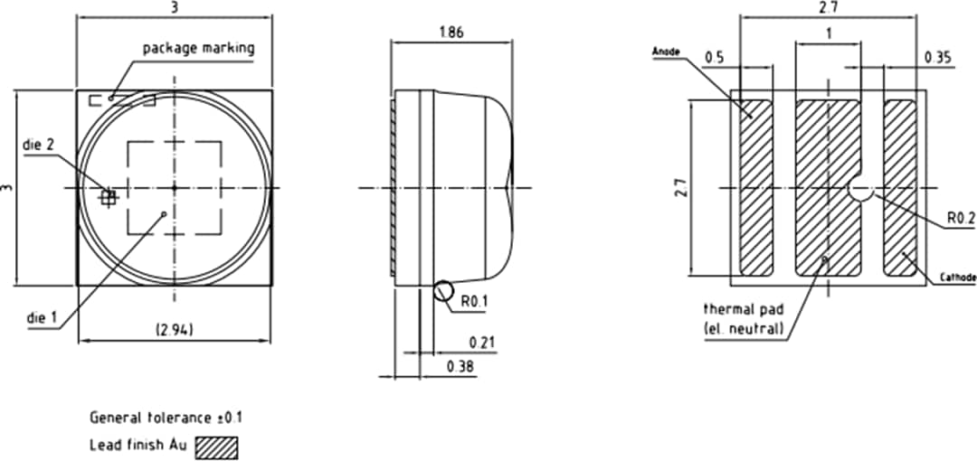 Plan mécanique - ams OSRAM LED bleu foncé GD CSBRM2.14 carrée OSLON®