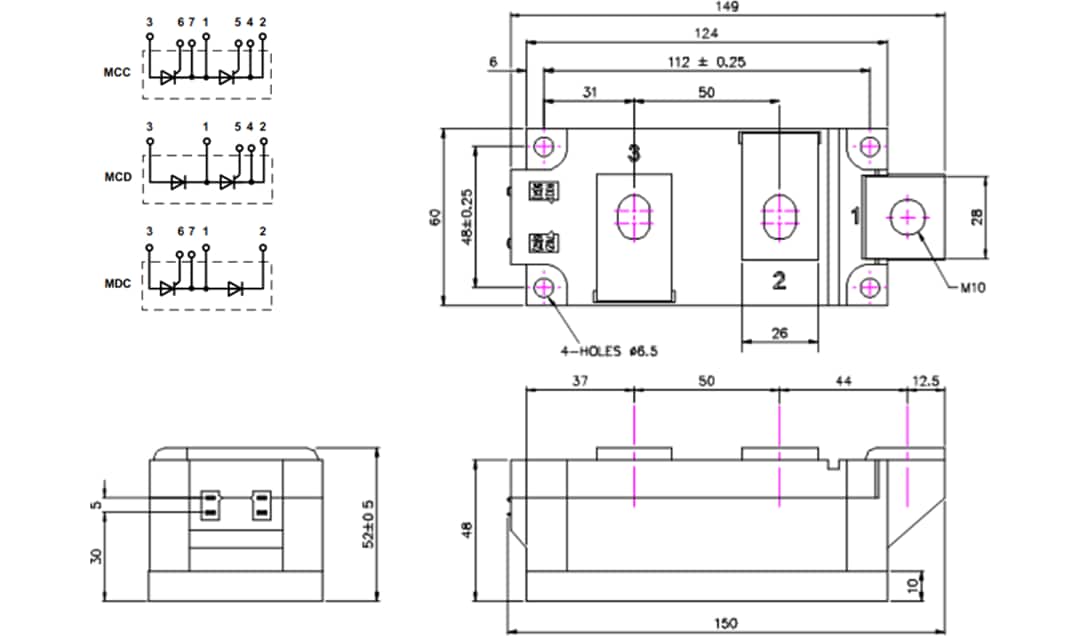 Plan mécanique - IXYS Modules thyristors doubles Mxx501 Plan mécanique - IXYS Modules thyristors doubles Mxx501