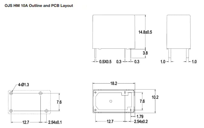 Plan mécanique - TE Connectivity Relais PCB miniatures OJS