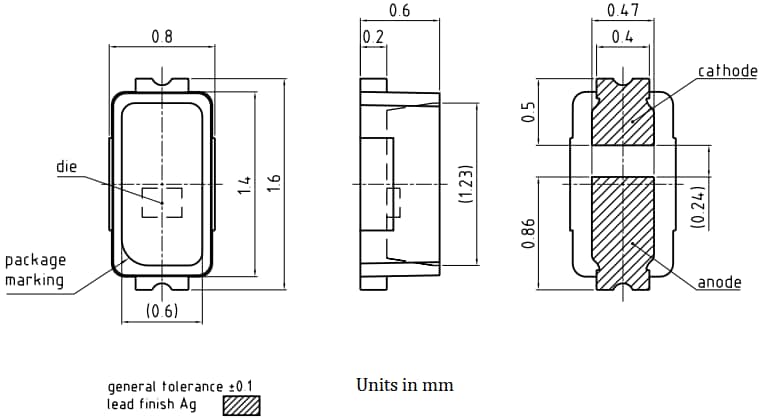 Plan mécanique - ams OSRAM LED 30 mA DELSS2.CC OSTUNE® E1608 KW