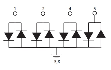 Schéma de principe - Littelfuse Barrettes de diodes TVS 0,2 pF, 12 kV SP33R6 Schéma de principe - Littelfuse Barrettes de diodes TVS 0,2 pF, 12 kV SP33R6