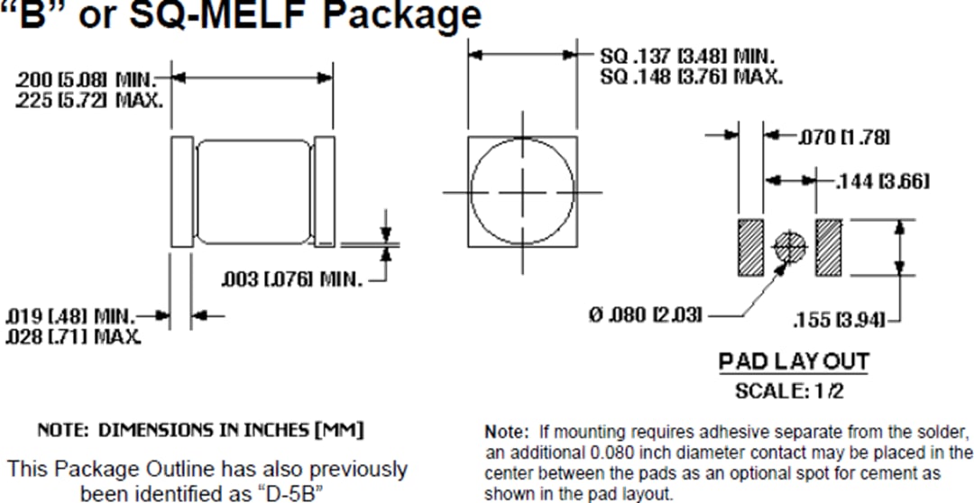 Plan mécanique - Microchip Technology Suppresseur de tension transitoire 1N6111AUS/TR Plan mécanique - Microchip Technology Suppresseur de tension transitoire 1N6111AUS/TR