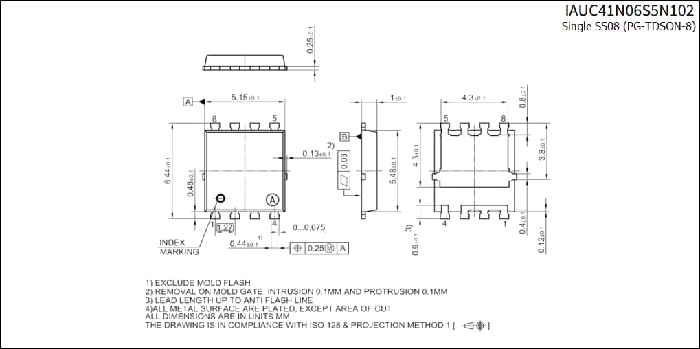 Plan mécanique - Infineon Technologies MOSFET OptiMOS™-5 automobiles 60 V IAUZ4xN06S5 Plan mécanique - Infineon Technologies MOSFET OptiMOS™-5 automobiles 60 V IAUZ4xN06S5