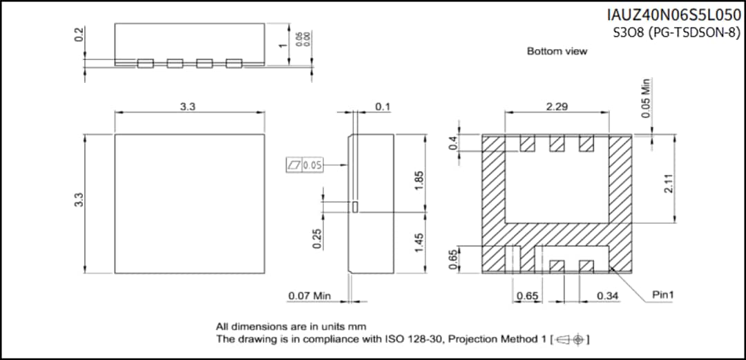 Plan mécanique - Infineon Technologies MOSFET OptiMOS™-5 automobiles 60 V IAUZ4xN06S5 Plan mécanique - Infineon Technologies MOSFET OptiMOS™-5 automobiles 60 V IAUZ4xN06S5