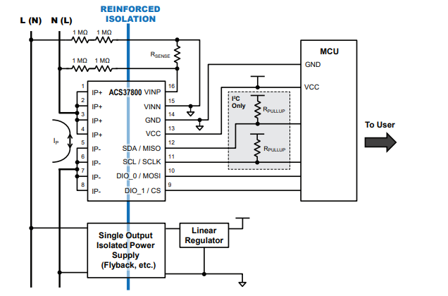Application Circuit Diagram - Allegro MicroSystems ACS37800 AC/DC Power Monitoring Current Sensor ICs Application Circuit Diagram - Allegro MicroSystems ACS37800 AC/DC Power Monitoring Current Sensor ICs