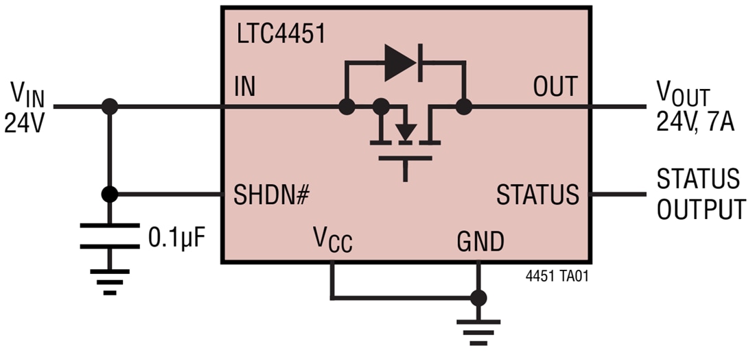 Schéma du circuit d'application - Analog Devices Inc. Diode idéale LTC4451 40 V 7 A