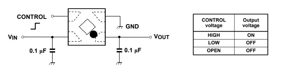 Schéma du circuit d'application - Toshiba Régulateurs à faible chute de tension 200 mA TCR2LN