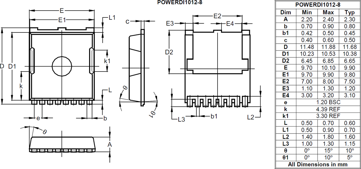 Plan mécanique - Diodes Incorporated MOSFET à mode d'amélioration automobile DMTH8001STLWQ