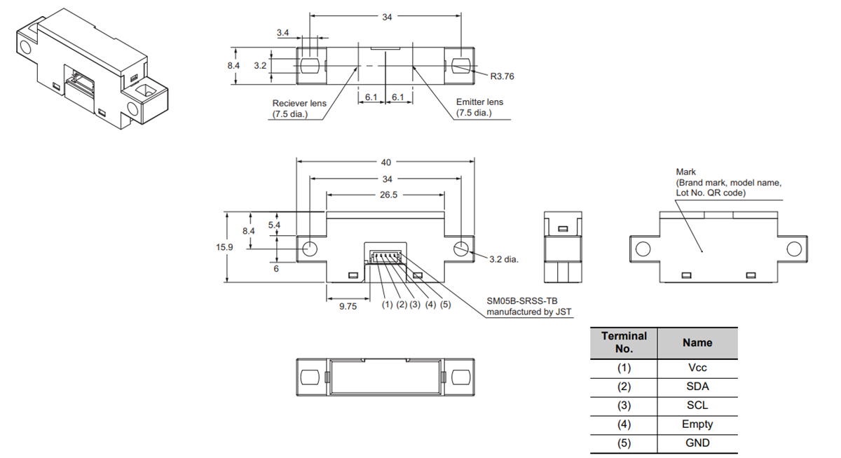 Plan mécanique - Omron Electronics Capteur de couleur B5WC