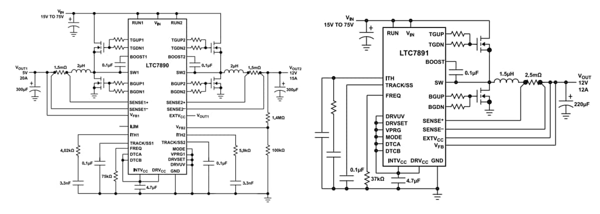 Schéma du circuit d'application - Analog Devices Inc. Contrôleurs abaisseurs synchrones LTC7890/1 Schéma du circuit d'application - Analog Devices Inc. Contrôleurs abaisseurs synchrones LTC7890/1