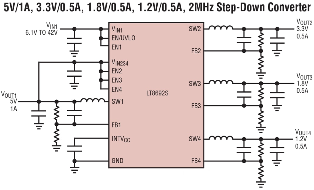 Schéma du circuit d'application - Analog Devices Inc. Régulateurs de commutation abaisseurs LT8692S