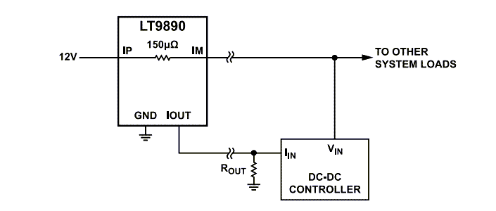 Schéma du circuit d'application - Analog Devices Inc. Moniteur LT9890 de courant 150 A