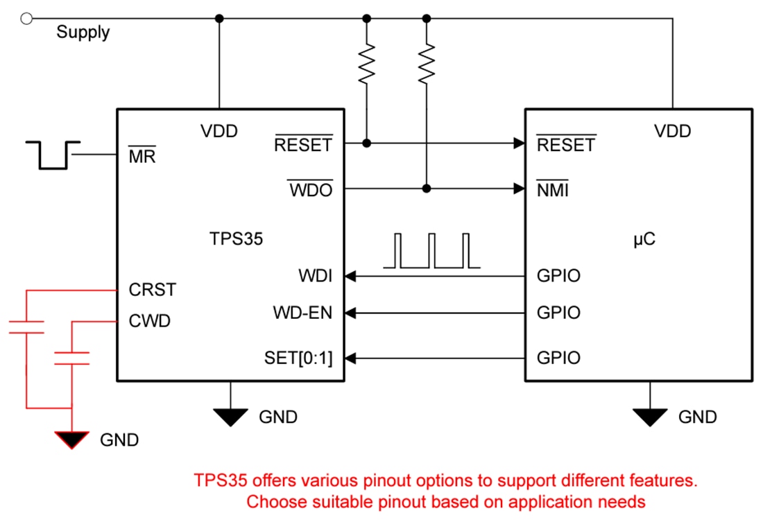 Schéma du circuit d'application - Texas Instruments Superviseurs de tension de précision TPS35/TPS35-Q1
