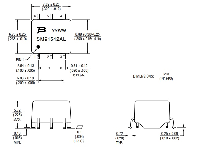 Plan mécanique - Bourns Transformateur BMS SM91542AL