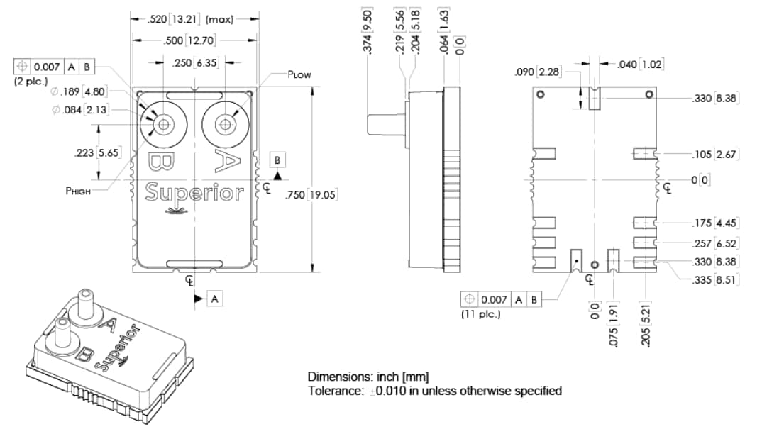 Plan mécanique - Superior Sensor Technology Capteurs de pression VN