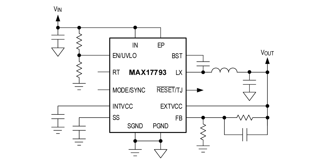 Schéma du circuit d'application - Analog Devices / Maxim Integrated Convertisseurs CC-CC MAX17793
