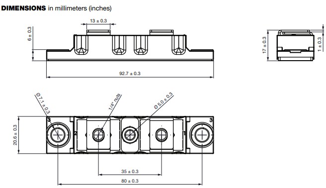 Plan mécanique - Vishay Semiconductors Modules de diodes à récupération progressive FRED Pt® VS-VSUD5xCW60