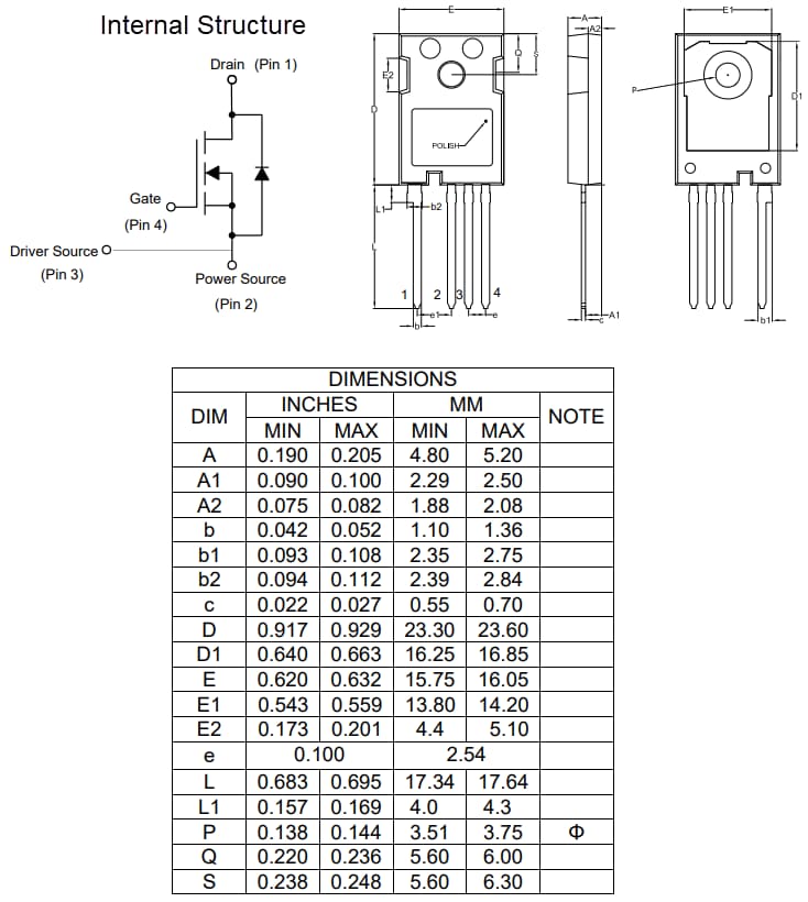 Mechanical Drawing - Micro Commercial Components (MCC) SICW028N120A4 1200V SiC MOSFET