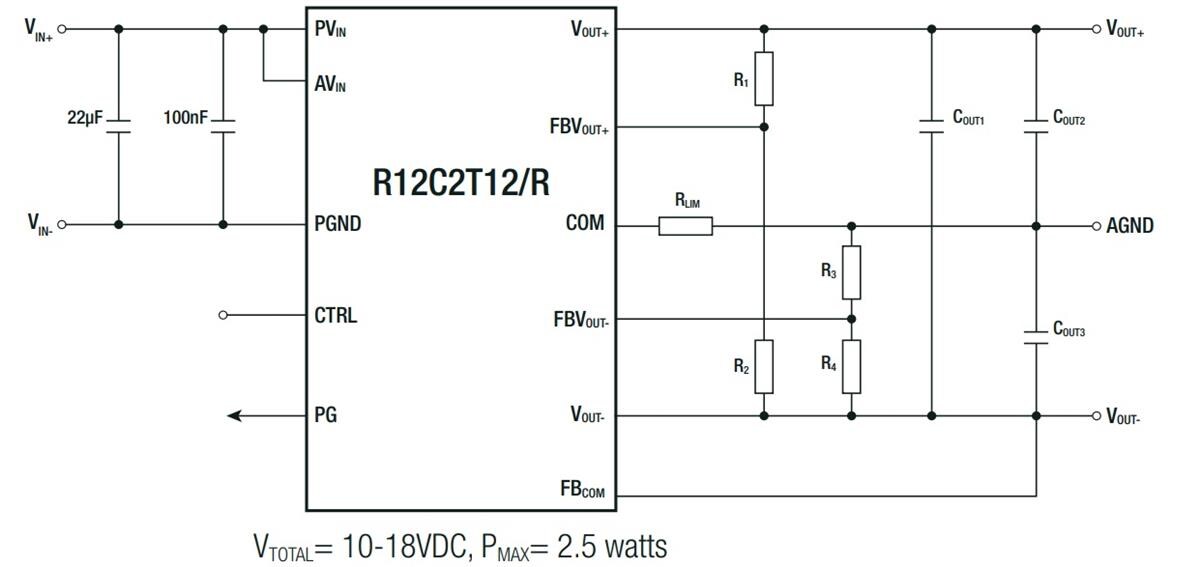 Application Circuit Diagram - RECOM Power R12C2T12/R Isolated DC/DC Converters