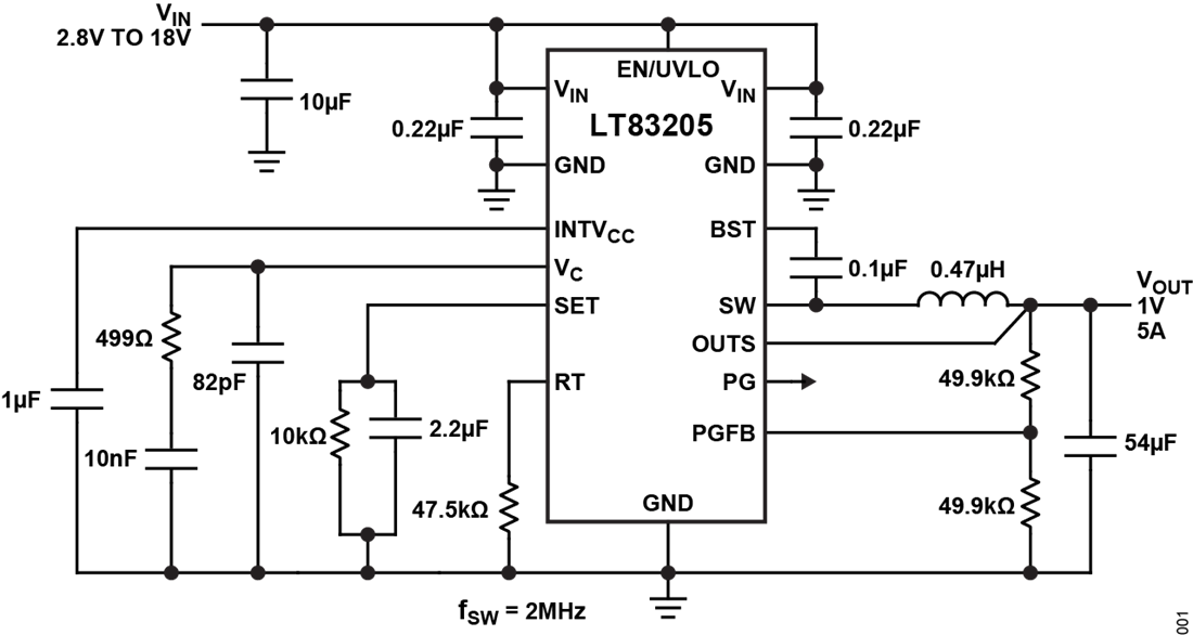 Schéma du circuit d'application - Analog Devices Inc. Régulateurs abaisseurs synchrones LT83203/LT83205
