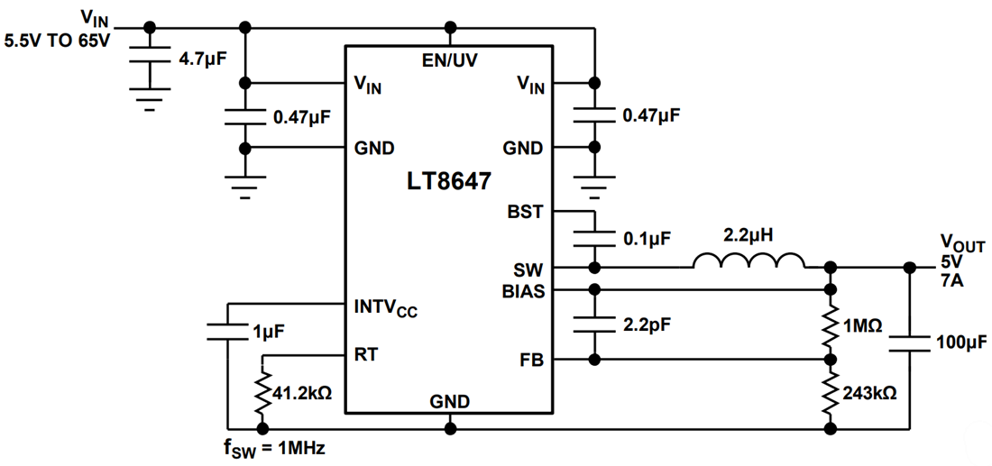 Schéma du circuit d'application - Analog Devices Inc. Régulateur abaisseur synchrone LT8647