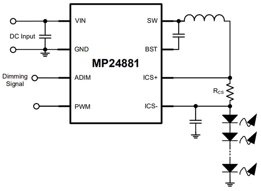 Application Circuit Diagram - Monolithic Power Systems (MPS) MP24881 Step-Down LED Driver