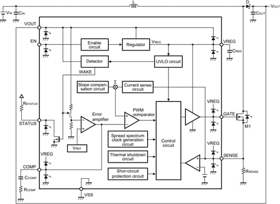 Block Diagram - ABLIC S-19999 Step-Up Switching Regulator Controller ICs