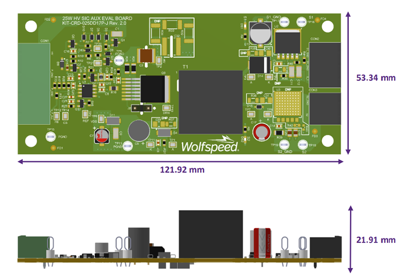 Plan mécanique - Wolfspeed Plateforme d'évaluation flyback d'alimentation auxiliaire de 25 W