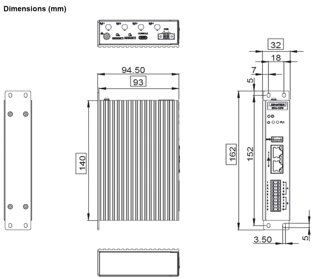 Plan mécanique - Advantech Passerelle IoT industriel extensible ECU-1270