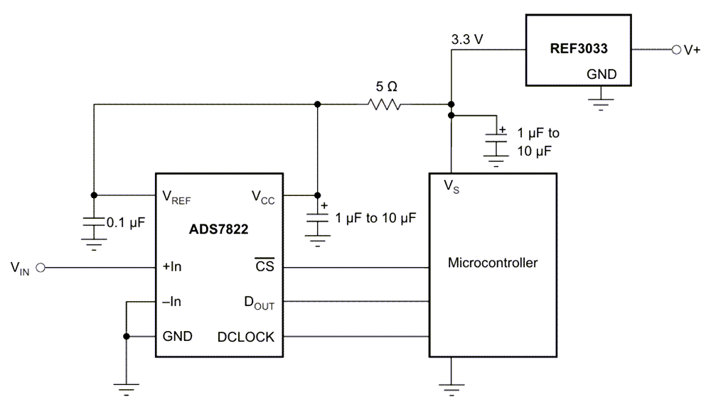 Schéma du circuit d'application - Texas Instruments Tensions de référence à courant faible REF30/REF30E